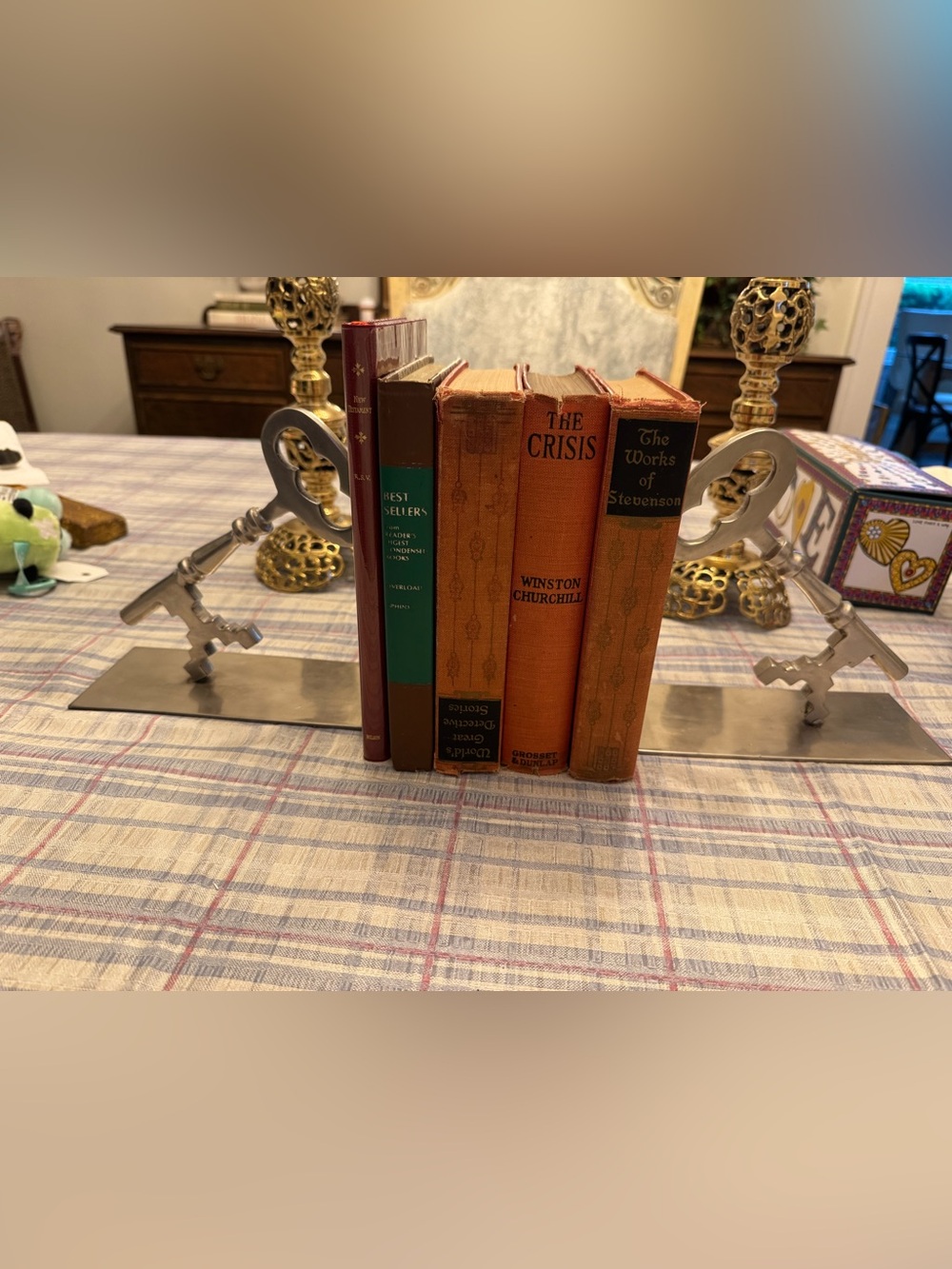 Silver Whimsical Skeleton Key Bookend set